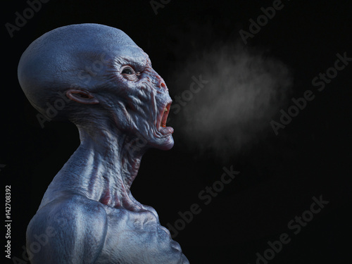 Bilde på lerret 3D rendering of an alien creature screaming.