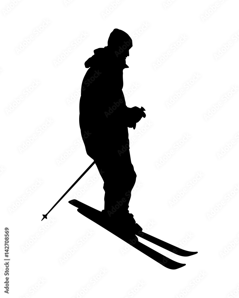 Fototapeta premium Silhouette of man on alpine skiing