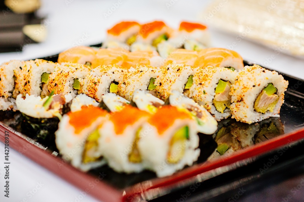 Pieces of fresh delicious sushi Pieces of fresh delicious sushi