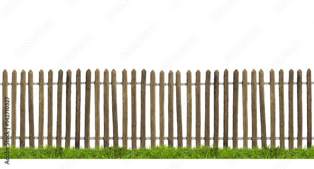 Old wooden fence and green grass isolated on white Old wooden fence and green grass isolated on white