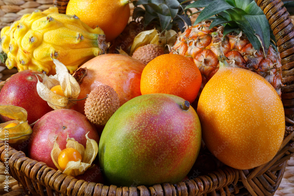 Fresh exotic fruit snapshot on the side. Bright fruits. Fresh exotic fruit snapshot on the side. Bright fruits.
