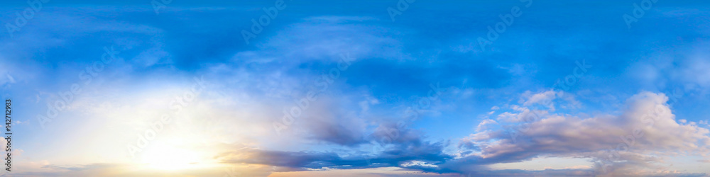 Seamless 360 degree spherical panorama of the sky. Beautiful evening sky spherical panorama 360x180 for your ground and aerial panoramas