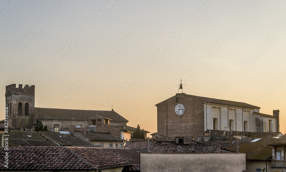 Magnificent sunset over the historic center of Fucecchio, Florence, Italy, seen from the Corsini park Magnificent sunset over the historic center of Fucecchio, Florence, Italy, seen from the Corsini park
