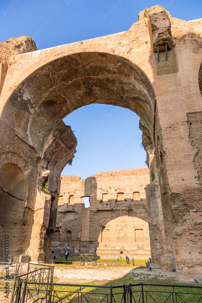 Rome, Italy. View of the ancient ruins of one of the halls of the thermae of the Emperor of Caracalla, 217