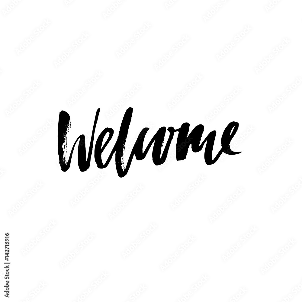 Welcome modern brush lettering. Card with calligraphy. Hand drawn design elements. Typography vector illustration. Handwritten dry brush inscription. Welcome modern brush lettering. Card with calligraphy. Hand drawn design elements. Typography vector illustration. Handwritten dry brush inscription.