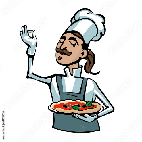 cartoon chef with pizza
