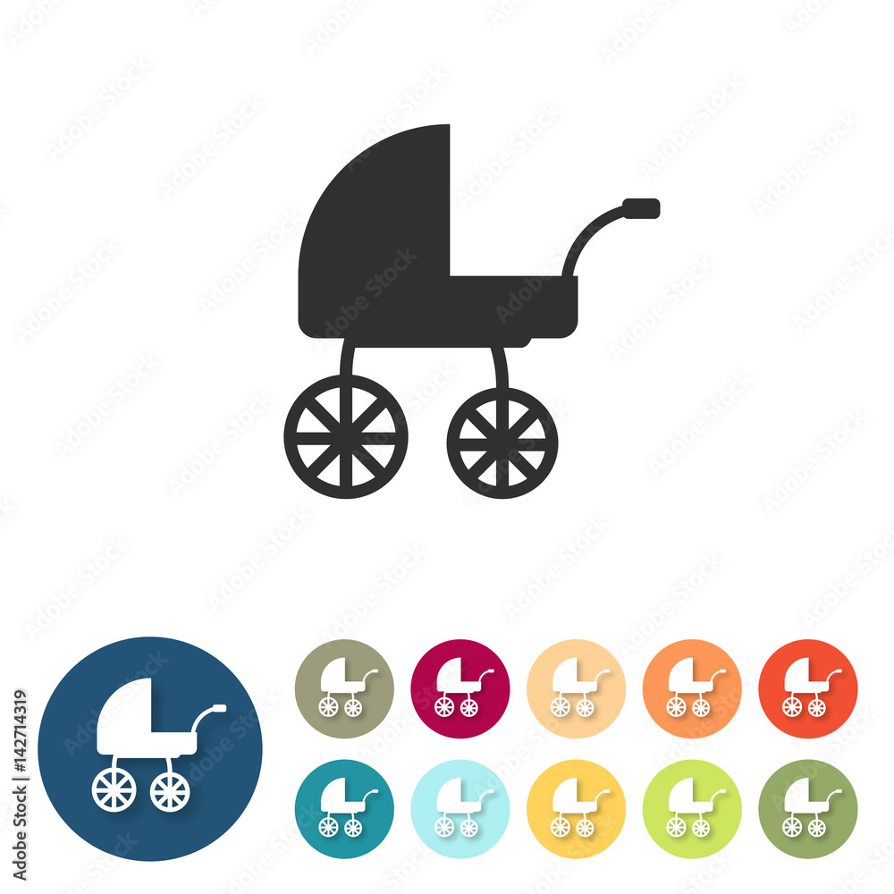 Button-Set bunt flach - Kinderwagen altmodisch Button-Set bunt flach - Kinderwagen altmodisch