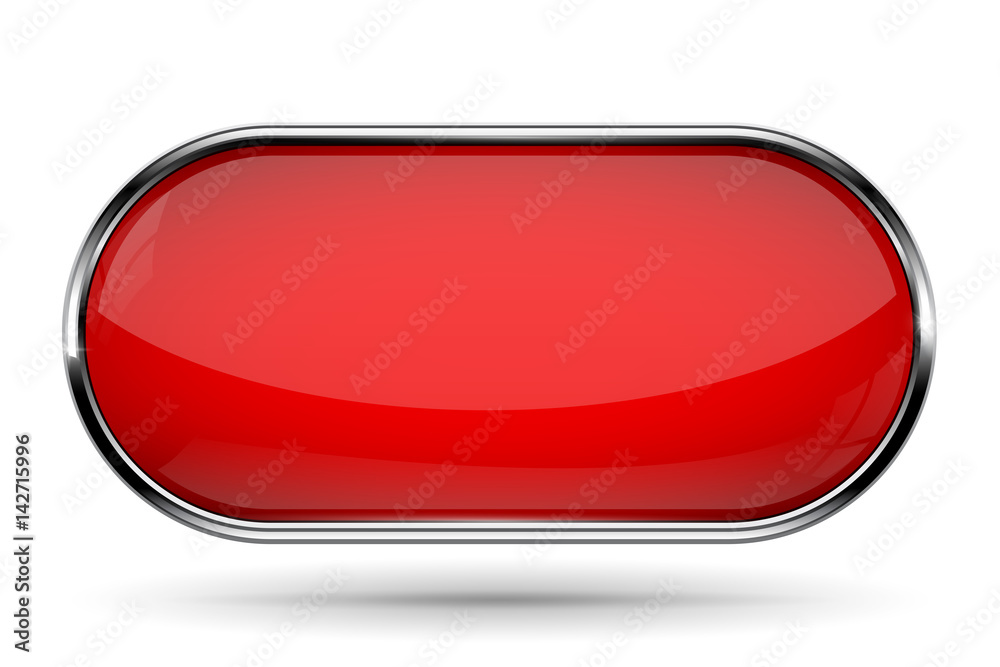 Red oval button with metal border Red oval button with metal border