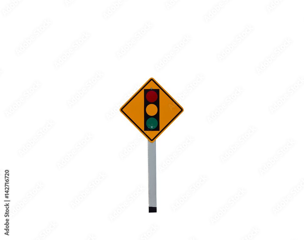 A road sign warning of a traffic light ahead (isolated on white) A road sign warning of a traffic light ahead (isolated on white)