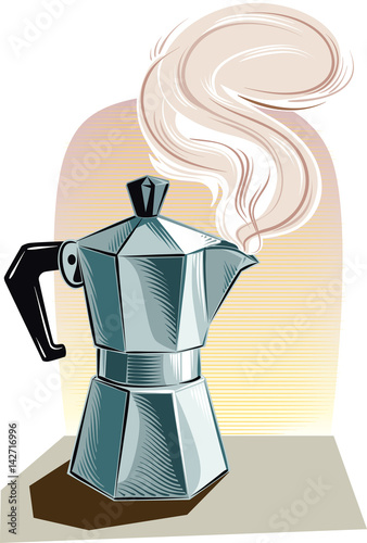 Steaming Italian coffee maker.