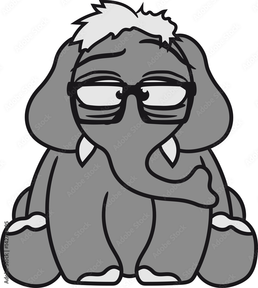 Fototapeta premium nerd geek hornbrille cool lustig freak junge boy mann gemalt sitzend dick kleiner süßer baby elefant kind niedlich gemalt