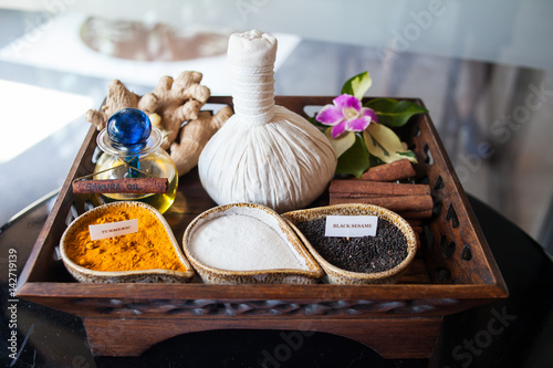 Herbal massage spa with herbal compress balls.