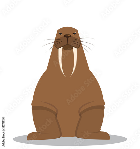 Cartoon fat walrus with big tusks