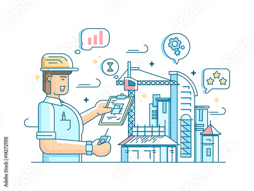 Foreman controls construction of building