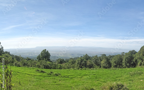 Panoramic view on huge Ngorongoro caldera (extinct volcano crater). Tanzania, East Africa. 