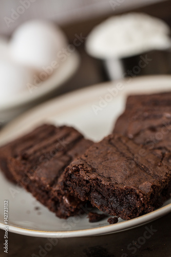 Plate with brownies for snack