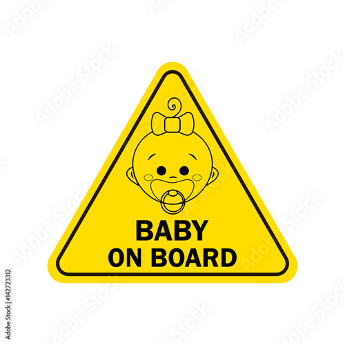 Baby on board with girl sign. Warning sign