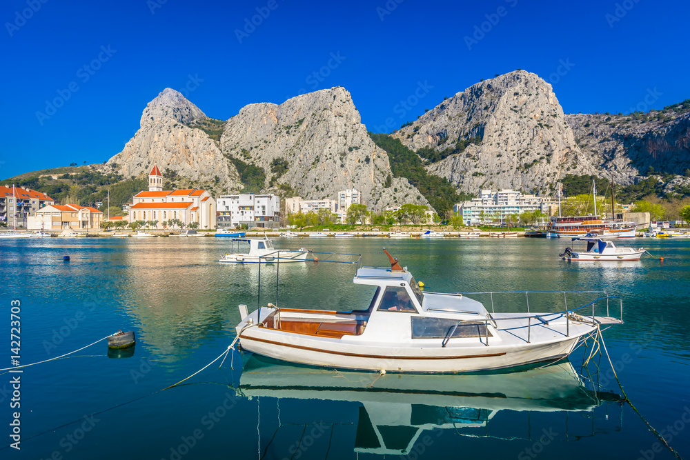 Coastal town Omis. / Scenic view at coastal town Omis, picturesque summer touristic place on Adriatic Sea in Croatia, Europe.