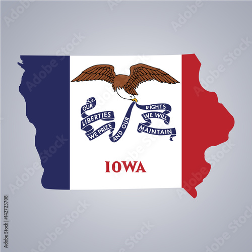 Territoty of Iowa with flag on the grey background photo