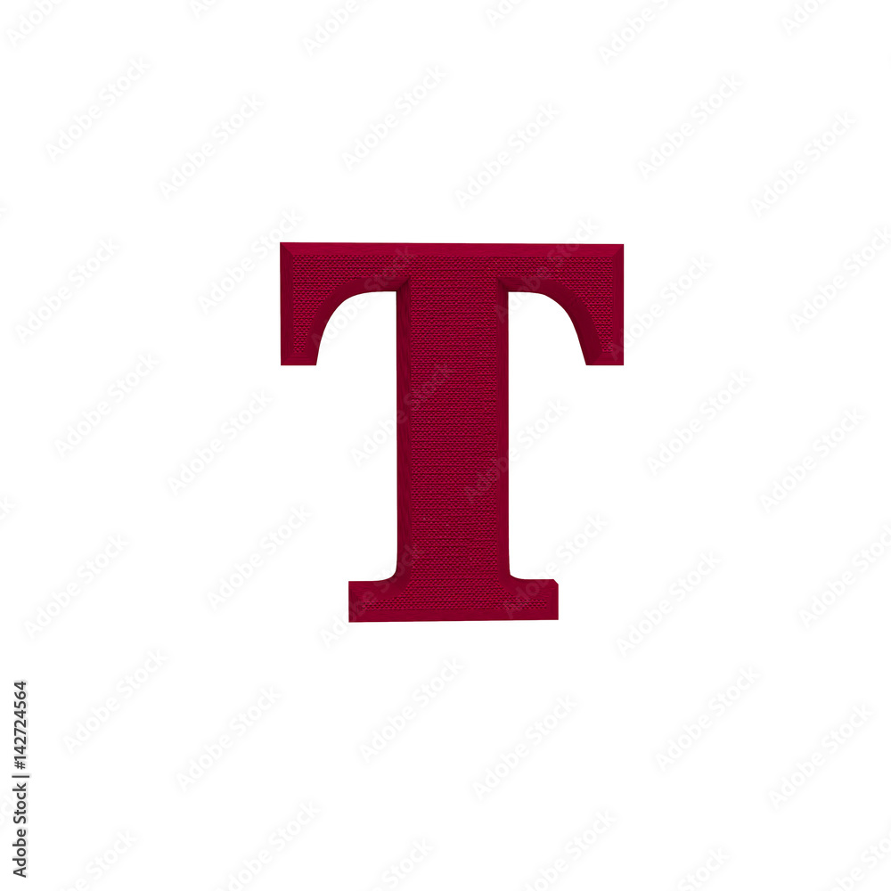 Letter T made of cloth, tissue texture, 3d illustration.