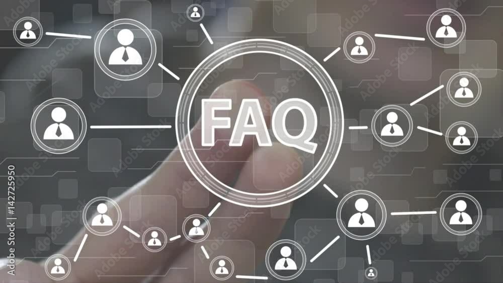 Businessman presses button FAQ network online Businessman presses button FAQ network online