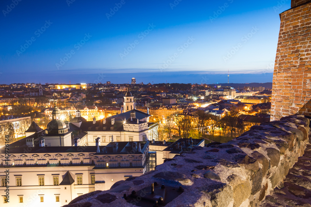 Obraz premium Night time panorama of Vilnius, Lithuania