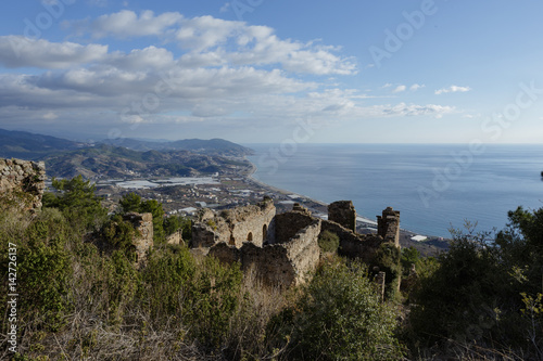 Seaview from ancient Syedra city of Alanya province of Turkey photo