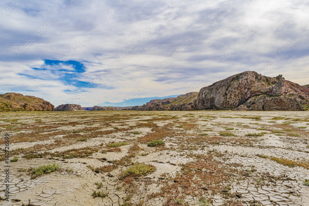 Arid environment landscape scene at patagonian valley located in Santa Cruz province, Argentina