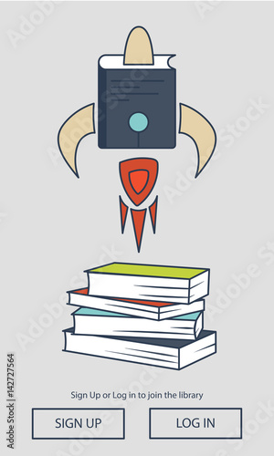 Education rocket with books pile. Online learning concept. Mobile UI for application. Vector illustration. EPS 10.