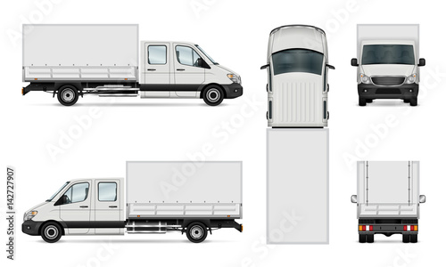 Cargo van vector illustration. Isolated commercial vehicle on white. All layers and groups well organized for easy editing and recolor. View from side, back, front and top.