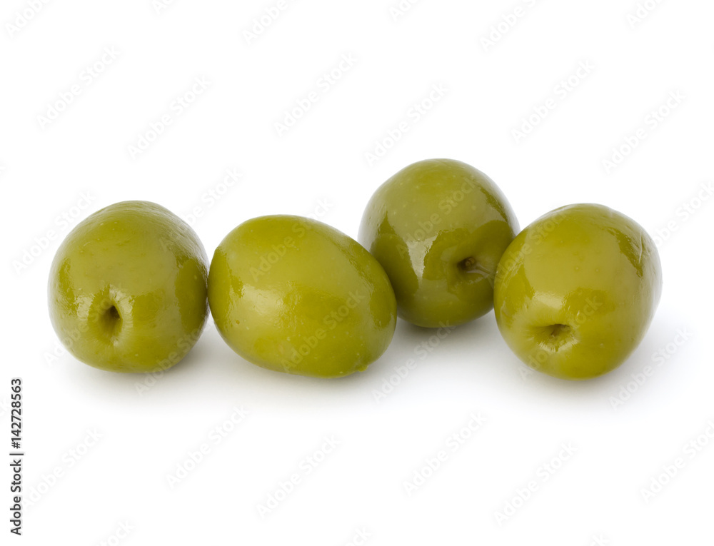 Obraz premium Green olives fruits isolated on white background cutout