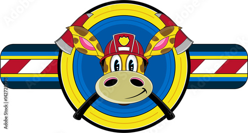 Canvas Print Cute Cartoon Fireman Giraffe