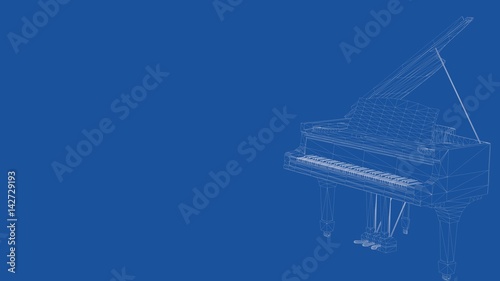 3d rendering of an outlined piano