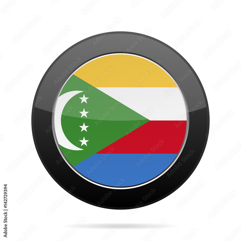 Flag of Comoros. Shiny black round button. Flag of Comoros. Shiny black round button.
