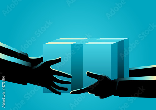 Men hand delivering and receiving package