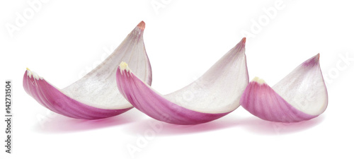 Sliced red onions isolated on white background