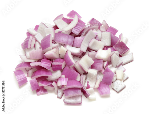 Finely sliced red onions or shallots isolated on white background