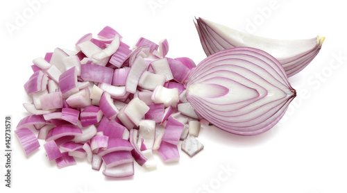 Finely sliced red onions or shallots isolated on white background