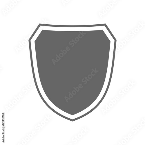 Shield shape icon. Gray label sign, isolated on white background. Symbol of protection, arms, security, safety. Flat retro style design. Element vintage heraldic emblem. Vector illustration