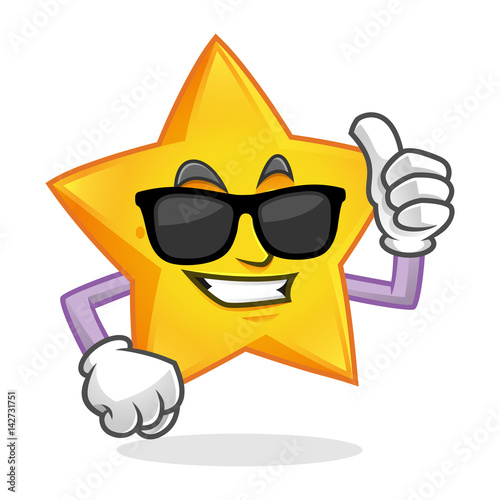 cool thumb up star mascot wearing sunglasses, star character, star cartoon vector
