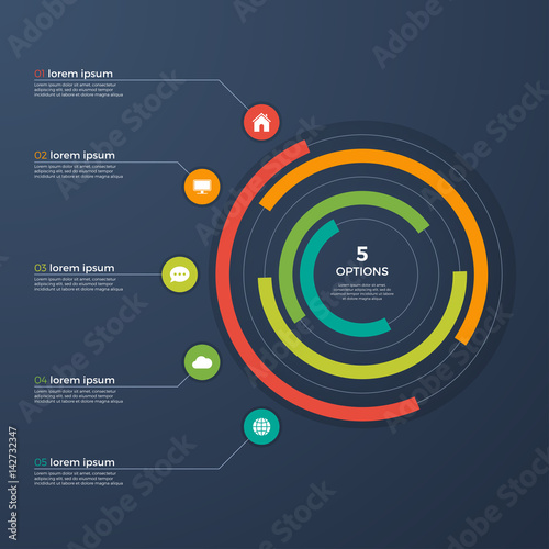 Presentation infographic circle chart with 5 options