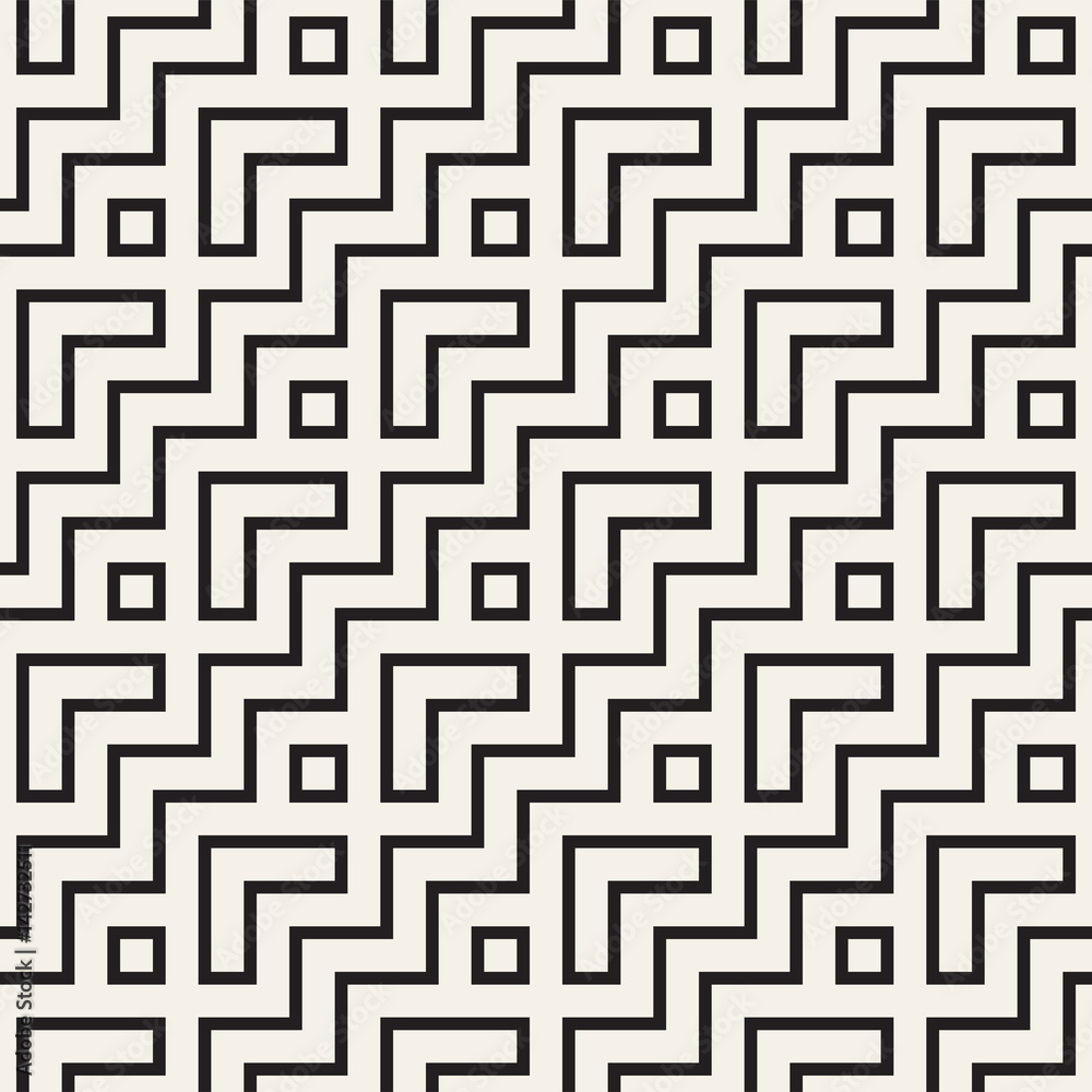 Maze Tangled Lines Contemporary Graphic. Abstract Geometric Background Design. Vector Seamless Pattern.