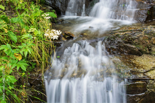 Fototapeta Naklejka Na Ścianę i Meble -  Waterfall on mountain river in Carpathian Mountains , Romania