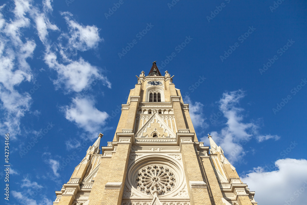 The Name of Mary Church, also known as Novi Sad catholic cathedral during a sunny spring afternoon. This cathedral is one of the most important landmarks of Novi Sad, Serbia..