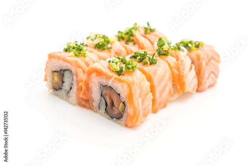 grilled salmon sushi roll - japanese food style