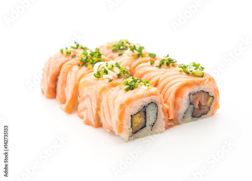 grilled salmon sushi roll - japanese food style