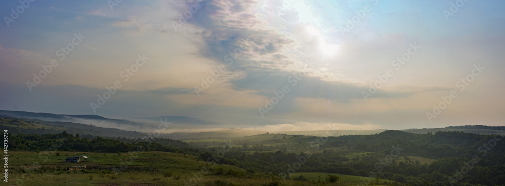 Sunrise over Hateg County ,Carpathian Mountains, Romania