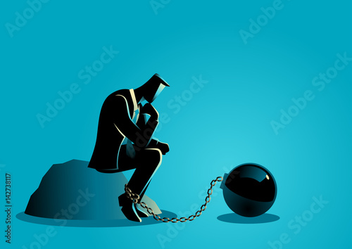 Illustration of a chained businessman