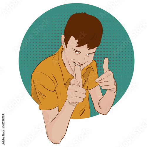 Guy showing approving gesture with his hands. Pop art retro style vector illustration. Comic books imitation