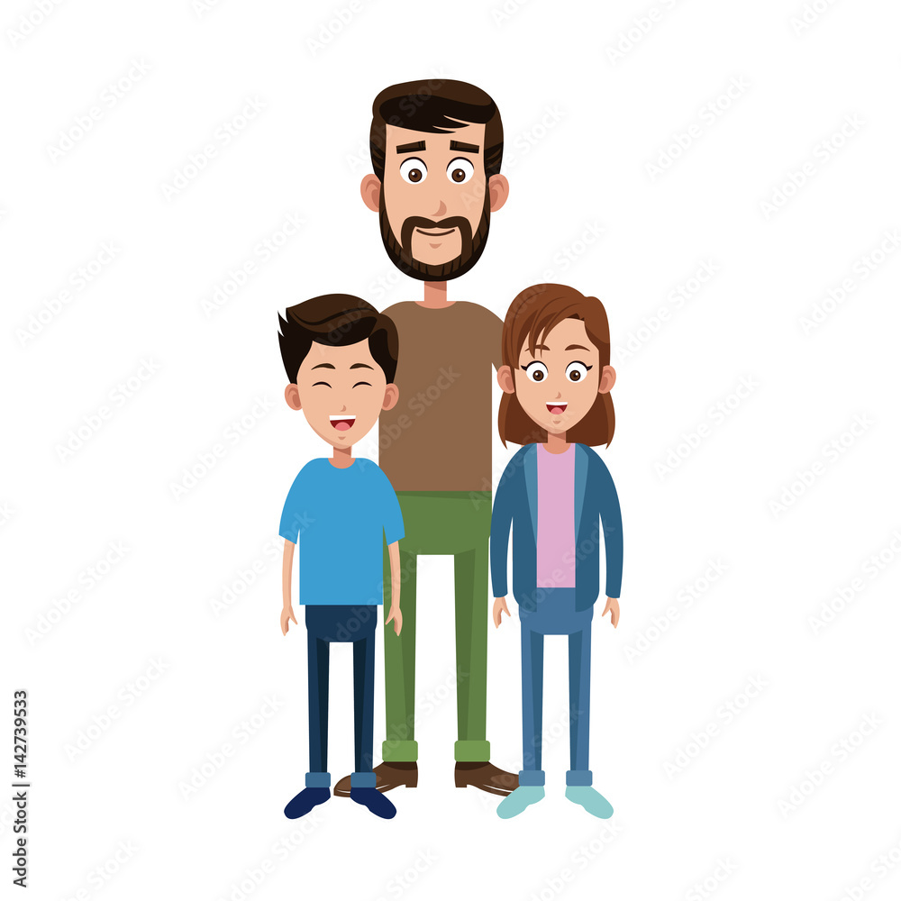 dad with his kids over white background. colorful design. vector illustration dad with his kids over white background. colorful design. vector illustration